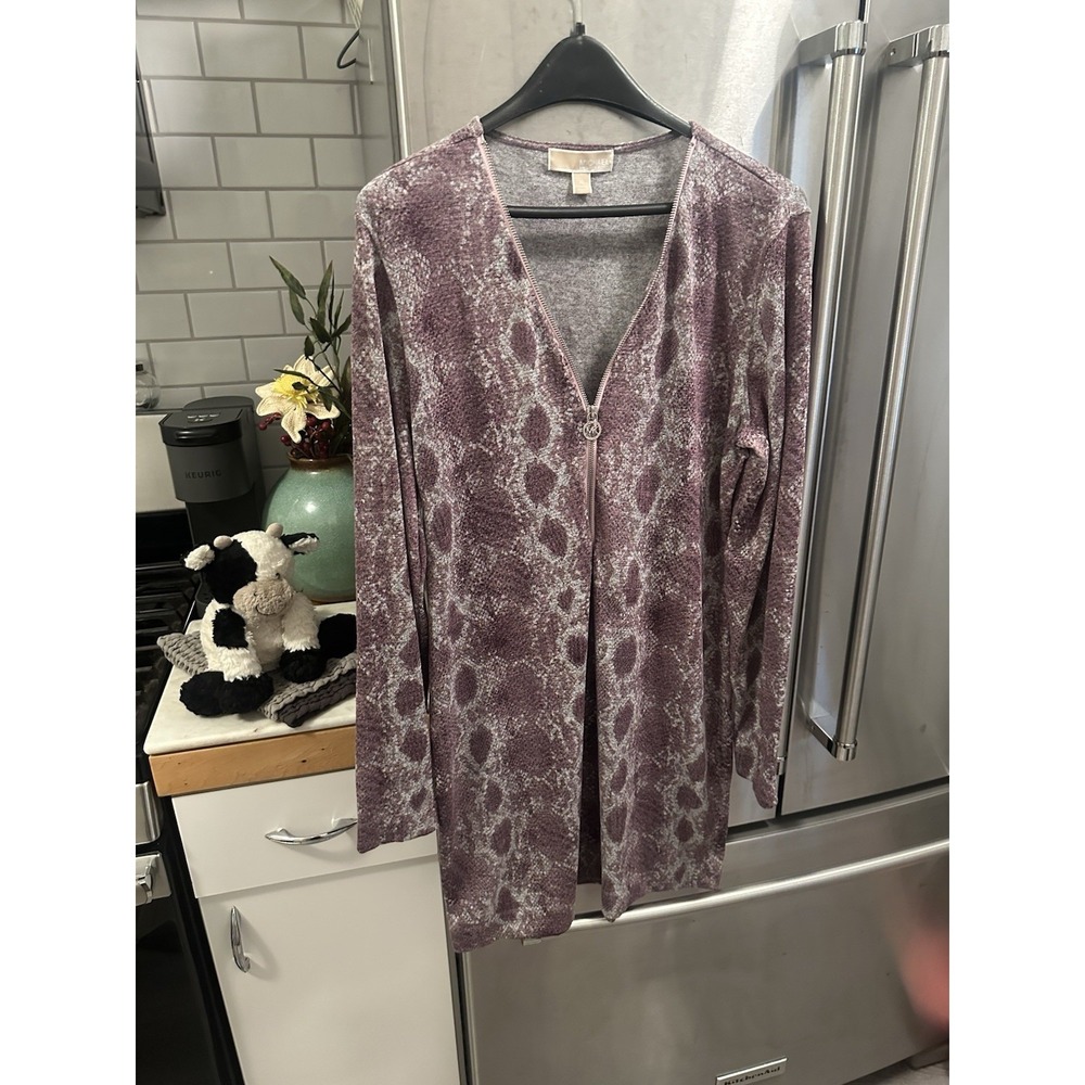 Michael Kors XL Purple Snakeskin Midi Dress Light Weight Stretch Half Zip